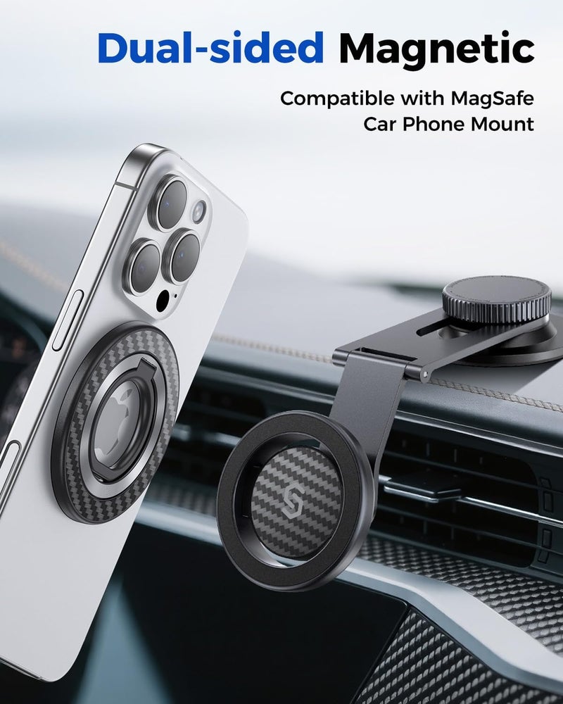 Syncwire Carbon Fiber Magnetic Phone Ring Holder for MagSafe - Magnet Phone Grip Stand with 360° Rotation & Reinforced Hinge Compatible with iPhone 16 15 14 13 Pro Max Plus MagSafe Accessories - Image 4